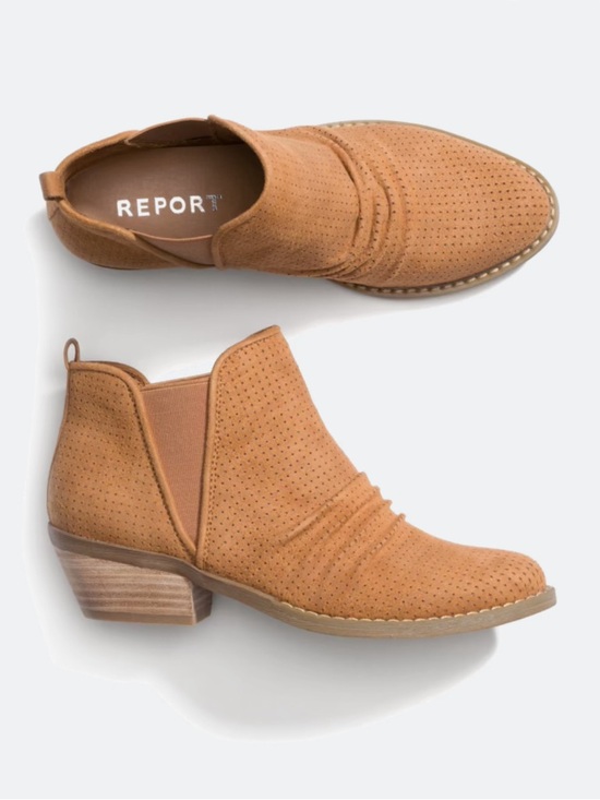 Report Shoes - Report Drewe Perforated Ankle Booties Tan 7.5 Low Heel